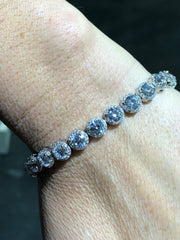 LIV Platinum Over Sterling Silver Round Cut White Sapphire Halo Design Tennis Bracelet Bridal Gift