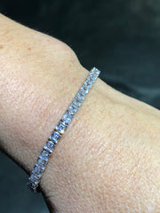 LIV Platinum Over Sterling Silver Asscher Cut White Sapphire Halo Design Tennis Bracelet Bridal Gift