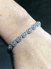 LIV Platinum Over Sterling Silver Oval Cut White Sapphire Halo Design Tennis Bracelet Bridal Gift