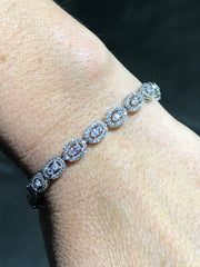 LIV Platinum Over Sterling Silver Oval Cut White Sapphire Halo Design Tennis Bracelet Bridal Gift