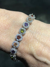 LIV Platinum Over Sterling Silver Round Cut Rainbow Sapphire Halo Design Tennis Bracelet Bridal Gift