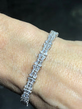 LIV Platinum Over Sterling Silver Baguette Cut White Sapphire Halo Design Tennis Bracelet Bridal Gift