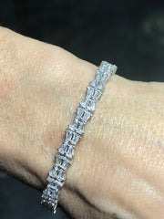 LIV Platinum Over Sterling Silver Baguette Cut White Sapphire Halo Design Tennis Bracelet Bridal Gift