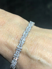 LIV Platinum Over Sterling Silver Baguette Cut White Sapphire Halo Design Tennis Bracelet Bridal Gift