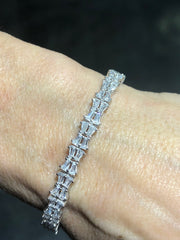 LIV Platinum Over Sterling Silver Baguette Cut White Sapphire Halo Design Tennis Bracelet Bridal Gift