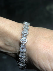 LIV Platinum Over Sterling Silver Oval Cut White Sapphire Halo Baguette Design Tennis Bracelet Bridal Gift