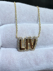 LIV 14k White Gold & Natural Diamonds G/VS1 Custom Made LIV Name Halo Necklace 16" Length