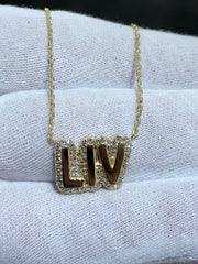 LIV 14k White Gold & Natural Diamonds G/VS1 Custom Made LIV Name Halo Necklace 16" Length