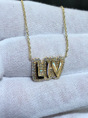LIV 14k White Gold & Natural Diamonds G/VS1 Custom Made LIV Name Halo Necklace 16" Length