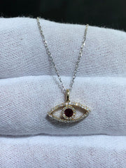 LIV 14k Yellow Gold Blue Sapphire & Natural Diamonds G/VS1 Custom Made Evil Eye Halo Necklace 16" Length