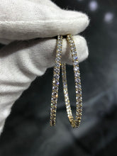 LIV 18k Yellow Gold Sterling Silver White Sapphire Inside Out Large 2" Diameter Hoop Earrings Gift