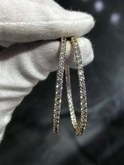 LIV 18k Yellow Gold Sterling Silver White Sapphire Inside Out Large 2" Diameter Hoop Earrings Gift