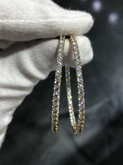 LIV 18k Yellow Gold Sterling Silver White Sapphire Inside Out Large 2" Diameter Hoop Earrings Gift