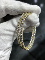 LIV 18k Yellow Gold Sterling Silver White Sapphire Inside Out Large 2" Diameter Hoop Earrings Gift