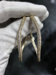 LIV 18k Yellow Gold Sterling Silver White Sapphire Inside Out Large 2.25" Diameter Twisted Hoop Earrings Gift