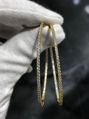 LIV 18k Yellow Gold Sterling Silver White Sapphire Inside Out Large 2.25" Diameter Hoop Earrings Gift