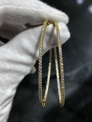 LIV 18k Yellow Gold Sterling Silver White Sapphire Inside Out Large 2.25" Diameter Hoop Earrings Gift