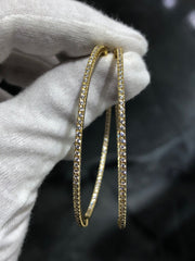 LIV 18k Yellow Gold Sterling Silver White Sapphire Inside Out Large 2.25" Diameter Hoop Earrings Gift