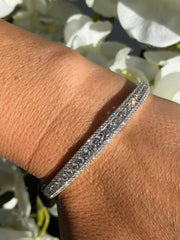 LIV 14k White Gold & Diamonds 4.24ct G/VS1 Pave Halo Round Cut Channel Set Stackable Bangle Tennis Bracelet 7" L