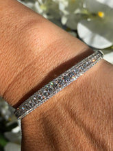 LIV 14k White Gold & Diamonds 4.24ct G/VS1 Pave Halo Round Cut Channel Set Stackable Bangle Tennis Bracelet 7" L