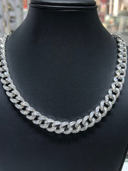 LIV Platinum Sterling Silver Baguette Channel Set White Sapphire Cuban Link Wide Tennis Necklace 16" L