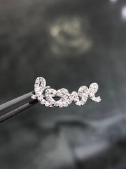 LIV 14k White Gold Genuine Diamonds 0.36ct G/VVS Pave Round Shape Halo LOVE Ear Climber Earrings