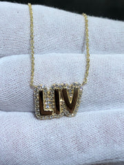 LIV 14k White Gold & Natural Diamonds G/VS1 Custom Made LIV Name Halo Necklace 16" Length