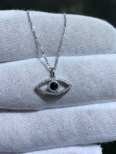LIV 14k White Gold Blue Sapphire & Natural Diamonds G/VS1 Custom Made Evil Eye Halo Necklace 16" Length