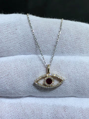 LIV 14k Yellow Gold Blue Sapphire & Natural Diamonds G/VS1 Custom Made Evil Eye Halo Necklace 16" Length