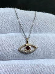 LIV 14k Yellow Gold Blue Sapphire & Natural Diamonds G/VS1 Custom Made Evil Eye Halo Necklace 16" Length