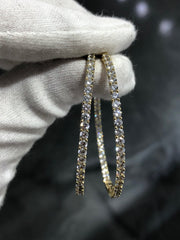 LIV 18k Yellow Gold Sterling Silver White Sapphire Inside Out Large 2" Diameter Hoop Earrings Gift