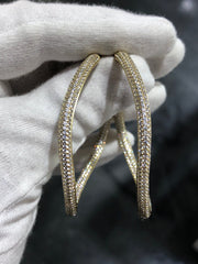 LIV 18k Yellow Gold Sterling Silver White Sapphire Inside Out Large 2.25" Diameter Twisted Hoop Earrings Gift