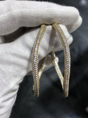 LIV 18k Yellow Gold Sterling Silver White Sapphire Inside Out Large 2.25" Diameter Twisted Hoop Earrings Gift