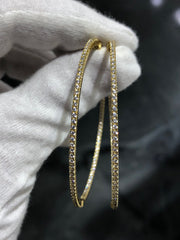 LIV 18k Yellow Gold Sterling Silver White Sapphire Inside Out Large 2.25" Diameter Hoop Earrings Gift