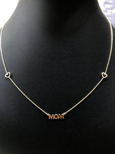 LIV 14K Yellow Gold Hand Made Natural Diamonds Mom & Heart Design Personalized Necklace Any Word or Phrase Available 16" Length