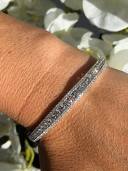 LIV 14k White Gold & Diamonds 4.24ct G/VS1 Pave Halo Round Cut Channel Set Stackable Bangle Tennis Bracelet 7" L