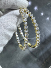 LIV 18K Yellow Gold Sterling Silver Inside Out White Sapphire Large Hoop Earrings Gift