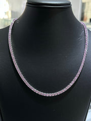 LIV Platinum Sterling Silver Prong Set Pink Sapphire Classic Layered Tennis Necklace 16" Length