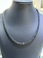 LIV Black Rhodium Sterling Silver Prong Set Black Sapphire 4mm Classic Layered Tennis Necklace 16" Length