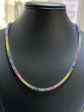 LIV Platinum Sterling Silver Prong Set Rainbow Sapphire Classic Layered Tennis Necklace 16" Length
