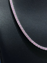 LIV Platinum Sterling Silver Prong Set Pink Sapphire Classic Layered Tennis Necklace 16" Length