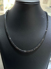 LIV Black Rhodium Sterling Silver Prong Set Black Sapphire 3mm Classic Layered Tennis Necklace 22" Length