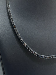 LIV Black Rhodium Sterling Silver Prong Set Black Sapphire 3mm Classic Layered Tennis Necklace 22" Length