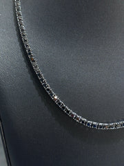 LIV Black Rhodium Sterling Silver Prong Set Black Sapphire 3mm Classic Layered Tennis Necklace 16" Length