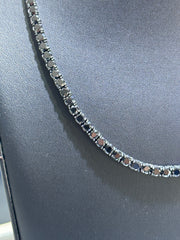 LIV Black Rhodium Sterling Silver Prong Set Black Sapphire 4mm Classic Layered Tennis Necklace 16" Length
