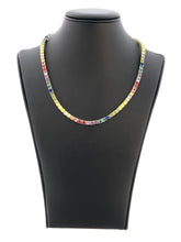 LIV 18k Yellow Gold Sterling Silver Prong Set 4mm Wide Rainbow Sapphire Classic Layered Tennis Necklace 16" Length