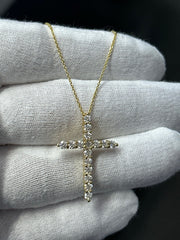 LIV 14KT Solid Yellow Gold Natural White Diamonds Large Cross Pendant Necklace Gift