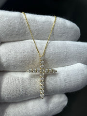 LIV 14KT Solid Yellow Gold Natural White Diamonds Large Cross Pendant Necklace Gift