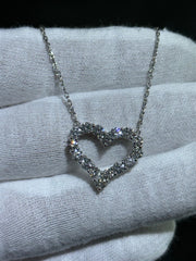 LIV 14KT Solid White Gold Natural White Diamonds Open Heart Halo Pendant Necklace Gift