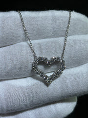 LIV 14KT Solid White Gold Natural White Diamonds Open Heart Halo Pendant Necklace Gift